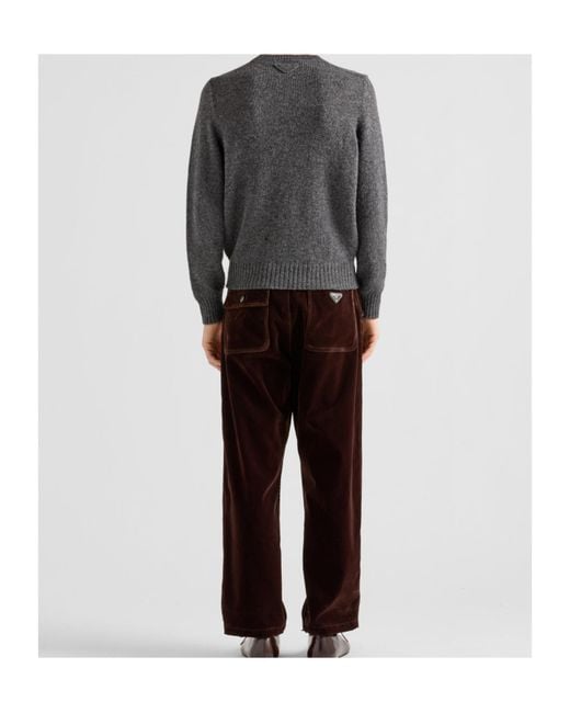 Prada Brown Logo Plaque Straight-Leg Trousers for men