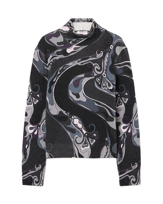 Emilio Pucci Black Pucci Printed Turtleneck Knitwear