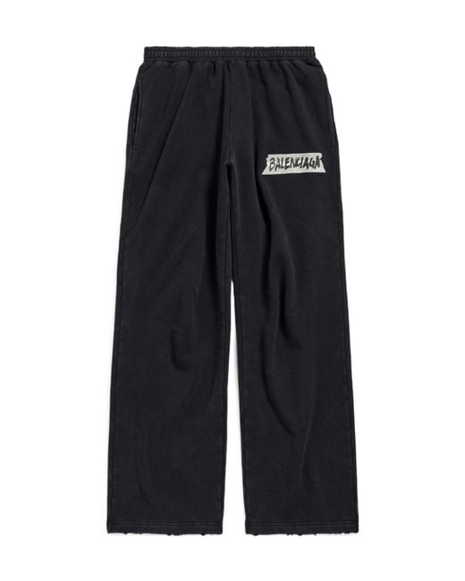 Balenciaga Black Cotton Masking Tape Logo Sweatpants for men