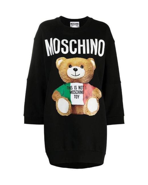 Moschino Black Teddy-Print Sweatshirt Dress