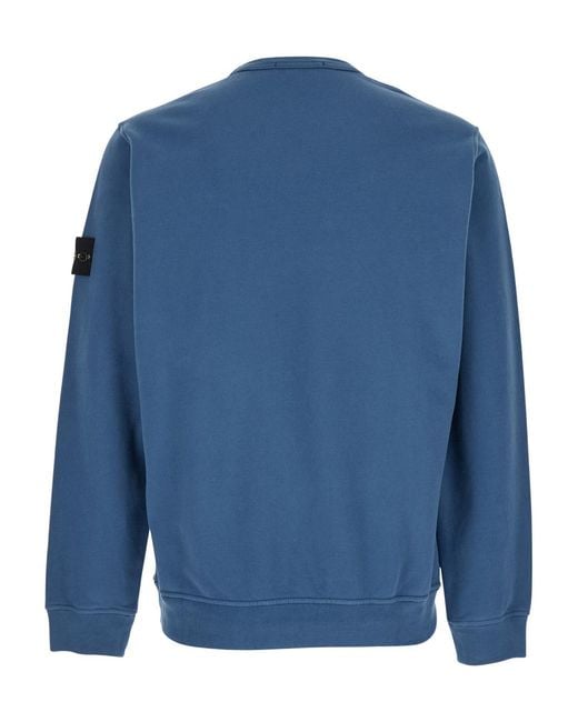 Stone Island Blue Compass Patch Crewneck Sweatshirt for men