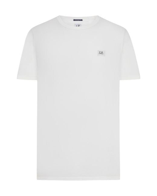 C P Company White Logo Label Crewneck T-Shirt for men