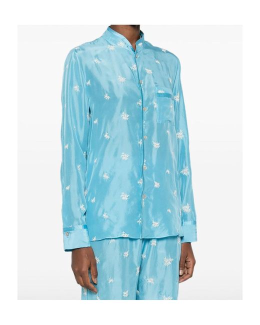 Forte_forte Blue Floral Chest-Pocket Shirt