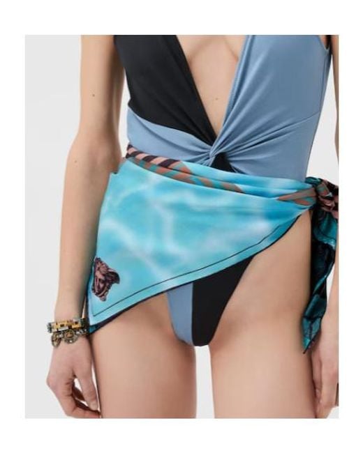 Versace Blue Pattern Printed Twill Scarf for men