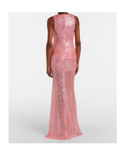 David Koma Pink Sequined Draped Gown
