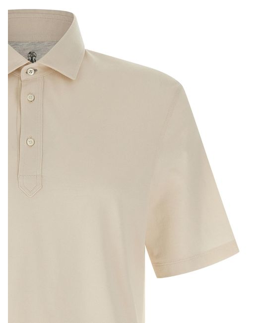 Brunello Cucinelli White Cotton Polo Shirt for men