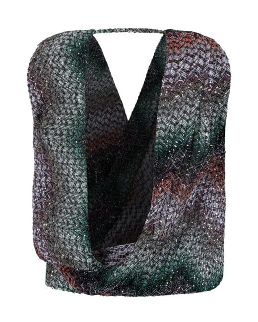 Missoni Blue Sequin-Embellished Zigzag Top