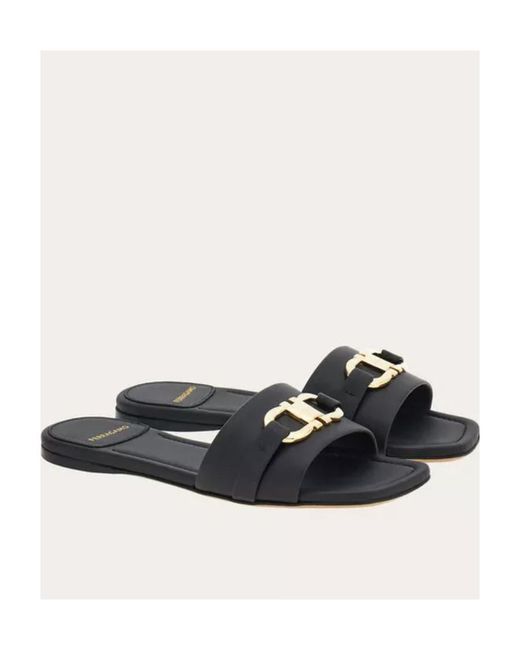Ferragamo White Logo Plaque Flat Sandals