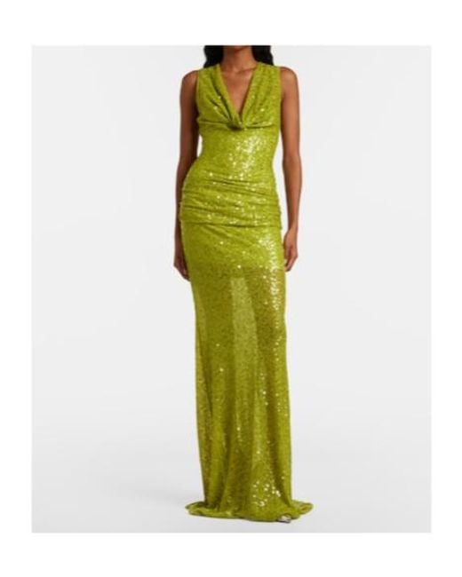 David Koma Green Sequined Draped Gown