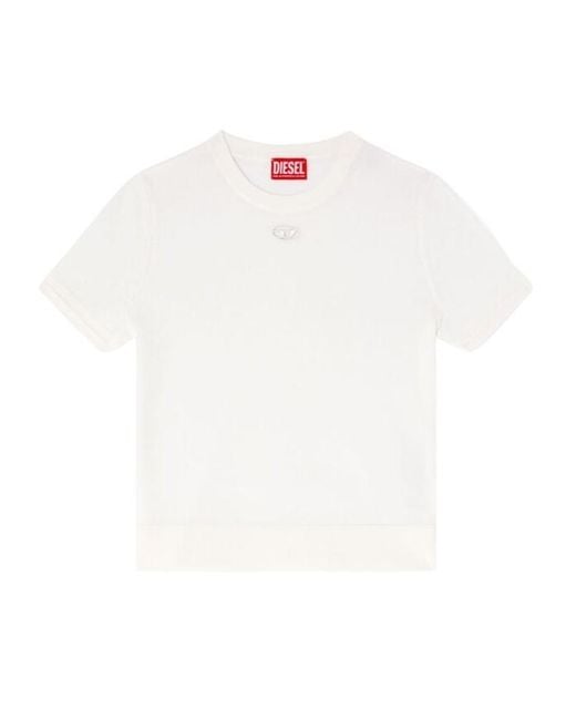 DIESEL White M-Aline Logo Embroidered Knitted Top