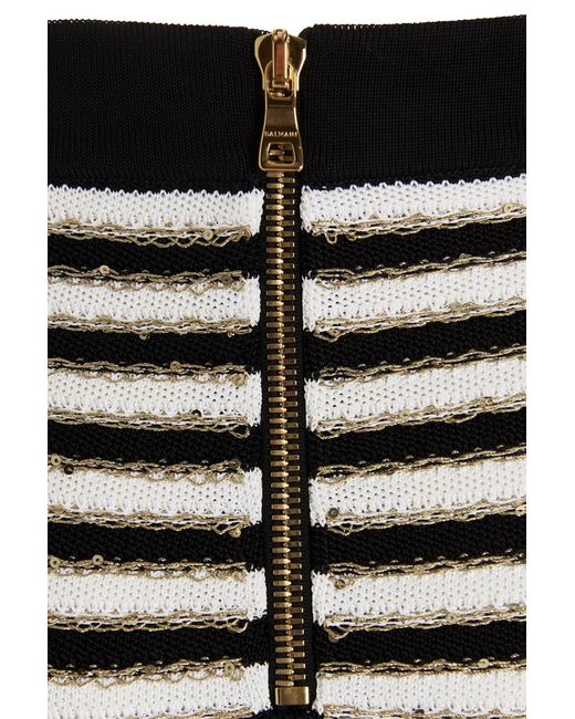 Balmain Blue High-Waisted Buttoned Knit Skirt For