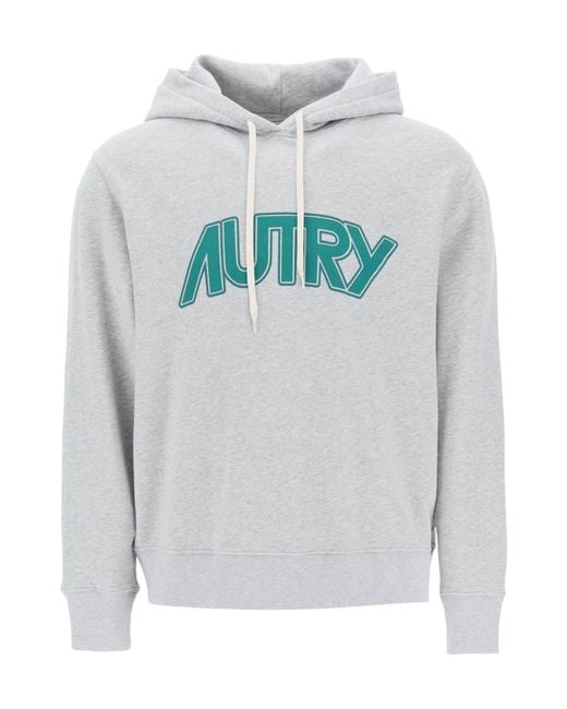 Autry Gray Logo-Printed Drawstring Hoodie for men