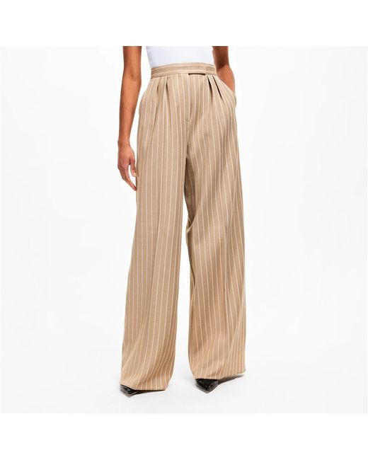 Max Mara Natural Knitted Wide-Leg Casual Pants