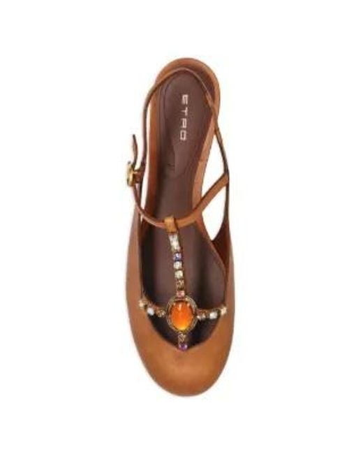 Etro Brown Embellished Low Slingbacks