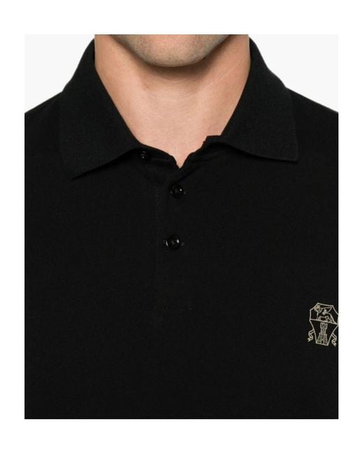 Brunello Cucinelli Black Logo Embroidered Short Sleeved Polo Shirt for men