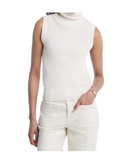 Michael Kors White Sleeveless Wool Blend Turtleneck Top