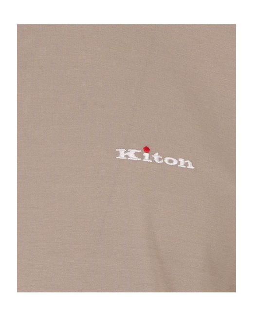 Kiton Gray Logo Embroidered Crew-Neck T-Shirt for men