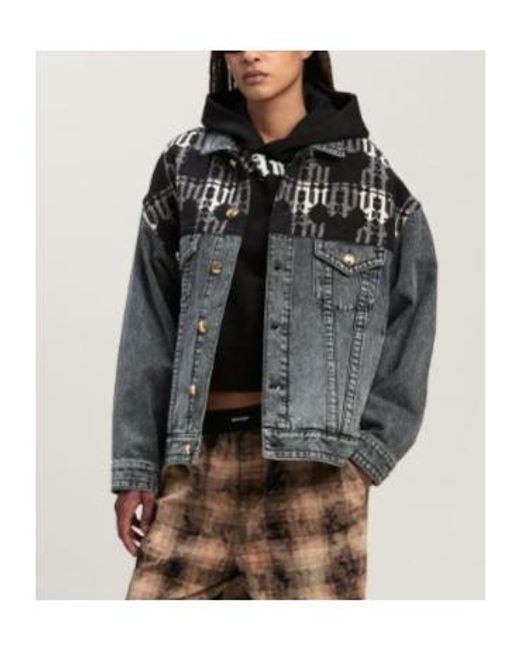 Palm Angels Black Monogram Jacquard Buttoned Denim Jacket