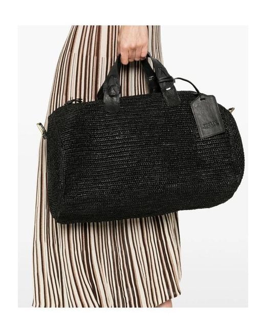 IBELIV Black Woven Tag-Detail Tote Bag