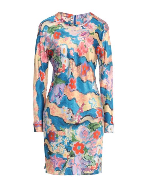 Marni Blue Floral Print Long Sleeve Dress