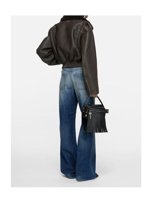 Acne Black Leather Bomber Jacket