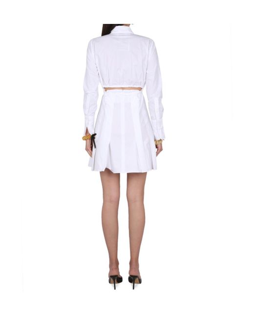 Patou White Cut Out Detailed Pleated Mini Shirt Dress