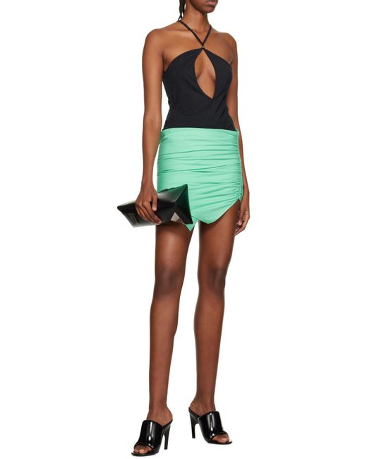 The Attico Green Gathered-Detail Miniskirt