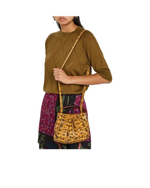 Dries Van Noten Metallic Snake-Effect Leather Top Handle Bag