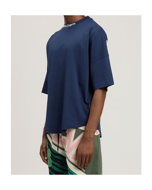 Palm Angels Blue Logo Printed Crewneck T-Shirt for men