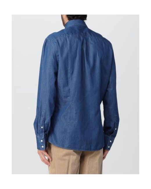 Brunello Cucinelli Blue Buttoned Denim Shirt for men