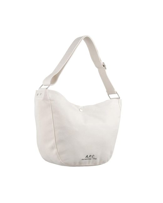 A.P.C. White Logo Printed Open Top Crossbody Bag for men