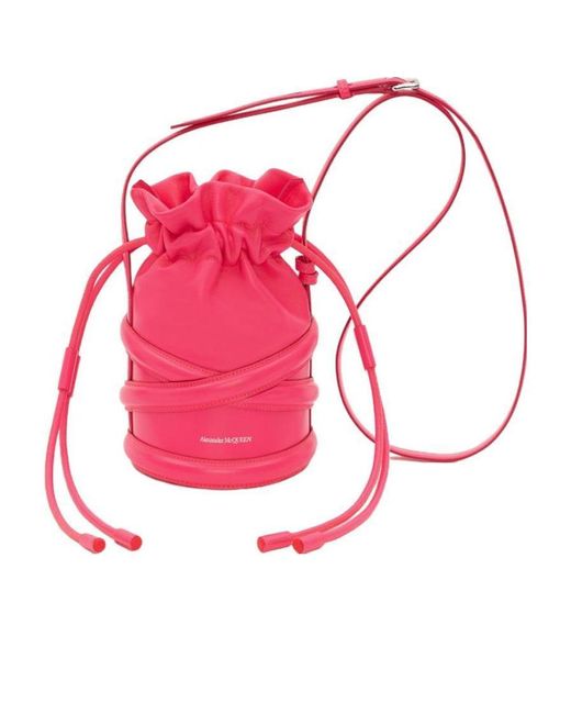 McQueen Pink Logo Printed Bucket Bag