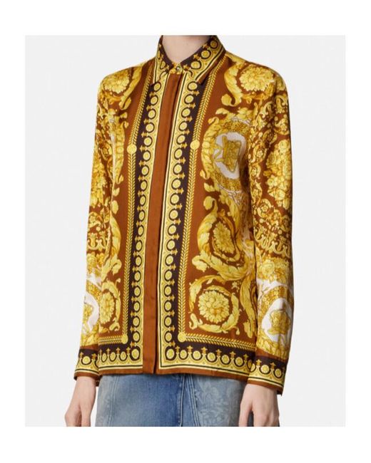 Versace Yellow Pattern-Printed Long-Sleeved Shirt