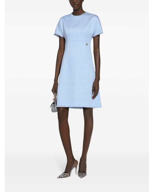 Dolce & Gabbana Blue Rachel Tweed Dress With Dg Logo