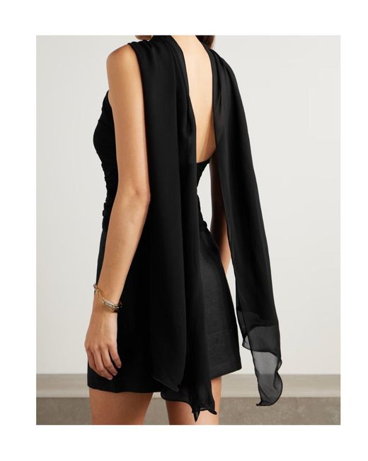 Posse Black Solene Scarf-Detailed Ruched Chiffon Halterneck Top