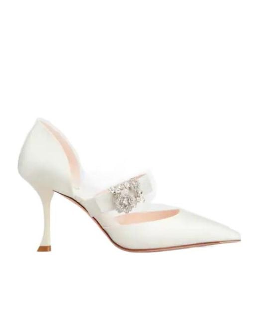 Roger Vivier White Embellished Pointed Toe Pumps
