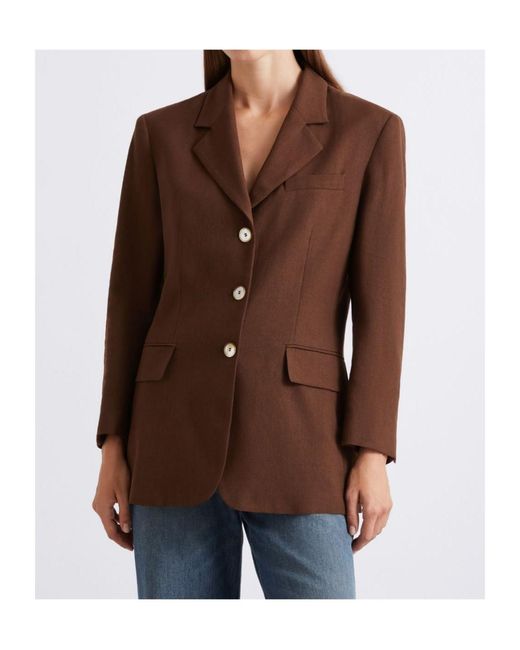 Marella Brown Single-Breasted Linen-Blend Blazer