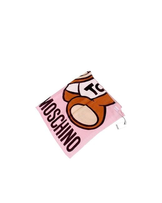 Moschino Pink Teddy Bear Logo Pattern Scarf