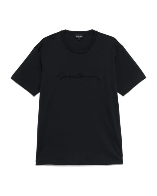 Giorgio Armani Black Logo Embroidered T-Shirt for men