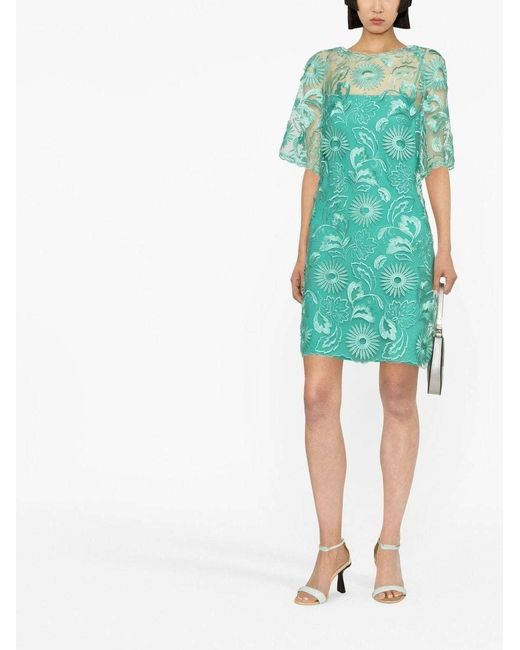 Alberta Ferretti Green Embroidered Short Dress