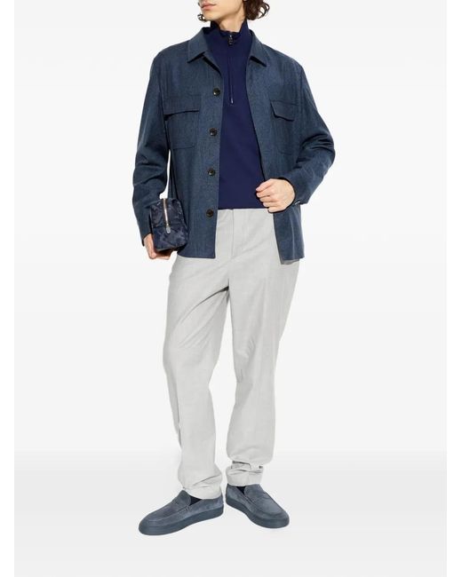 Etro Blue Zip-Up Logo-Detail Sweater for men