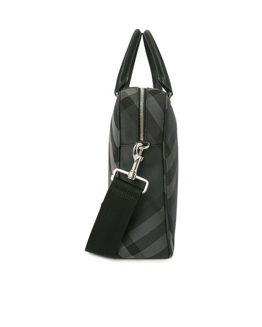 Burberry Black Grid Check Pattern Briefcase for men