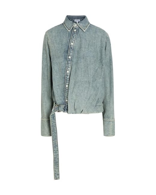 Loewe Blue Draped Belted Denim Shirt