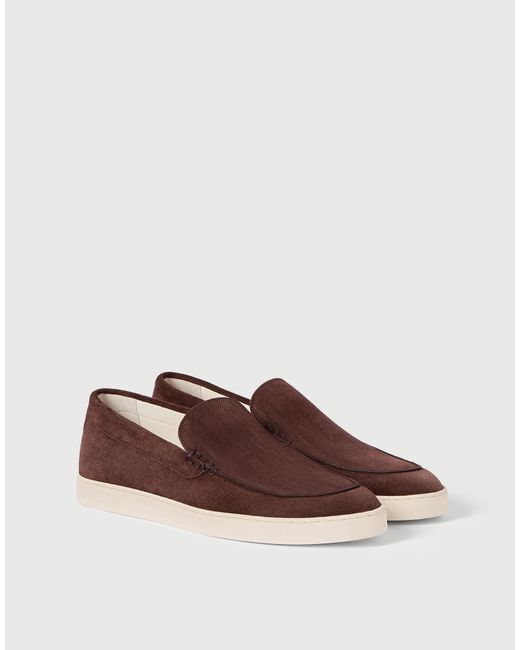 Brunello Cucinelli Brown Chevron-Effect Suede Loafer Sneakers for men