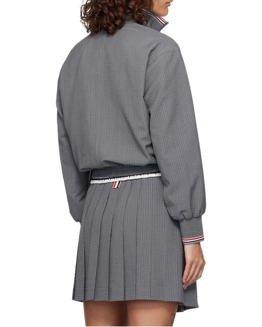 Thom Browne Gray Seersucker Zip Up Track Jacket