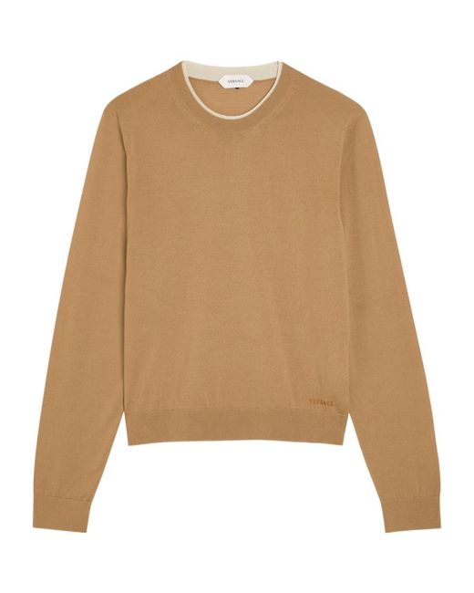 Versace Natural Layered-Neck Wool-Blend Jumper
