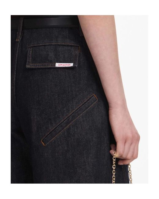 Self-Portrait Black Cargo Barrel-Leg Jeans