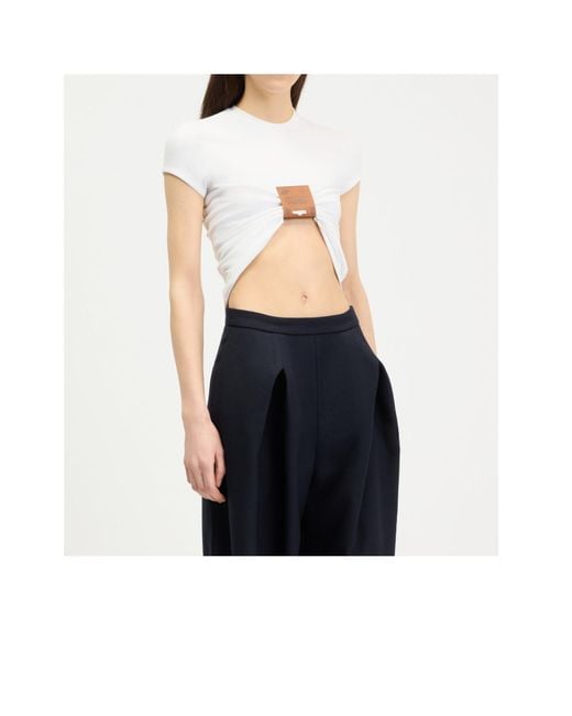 Jean Paul Gaultier White Leather-Tag Ruched T-Shirt