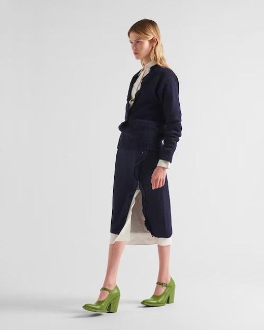 Prada Blue High-Waist Slit-Detailed Knitted Skirt