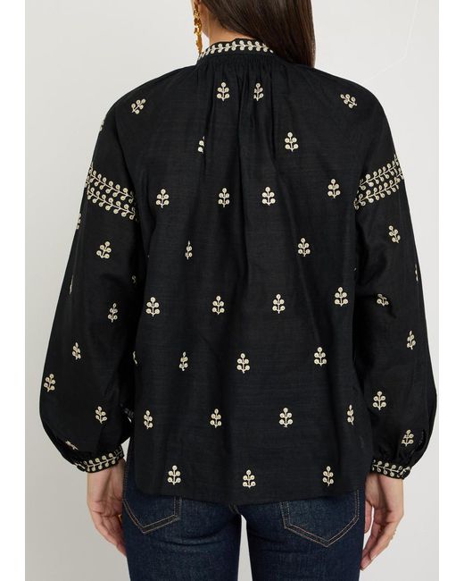 Isabel Marant Black Rodis Floral-Embroidered Silk Blouse